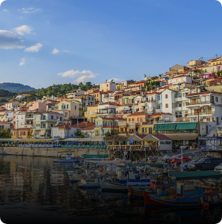Plomari village and ouzo distillery, south Lesvos